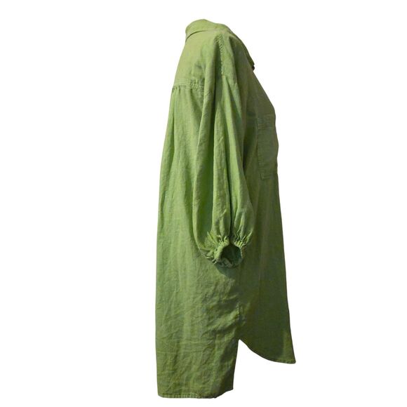 Young Fabulous & Broke Linen Blend L Green Shirt Dress M Coastal Beachy Vacation - Picture 4 of 10